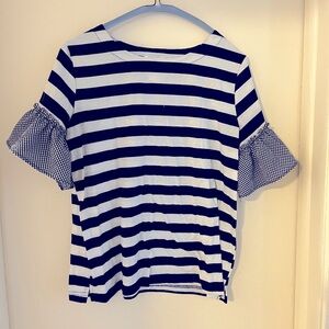 Striped top with gingham ruffle sleeves